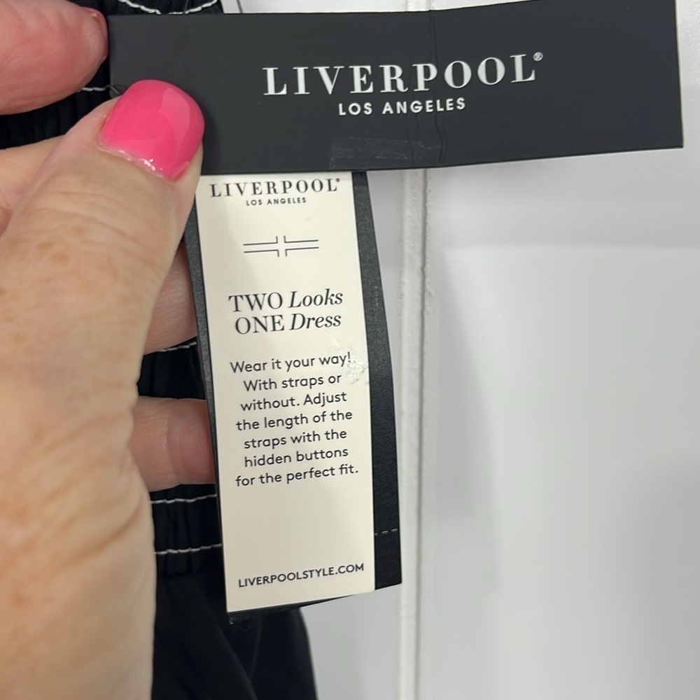 Liverpool Womens 2 Looks Midi Dress Black M Smocked Bodice Pockets XX Straps NWT - Picture 3 of 14